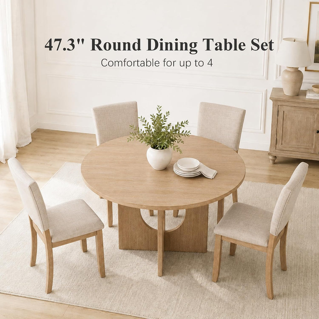Stell Mia 5-Piece Round Dining Table Set for 4, 47" Kitchen Table