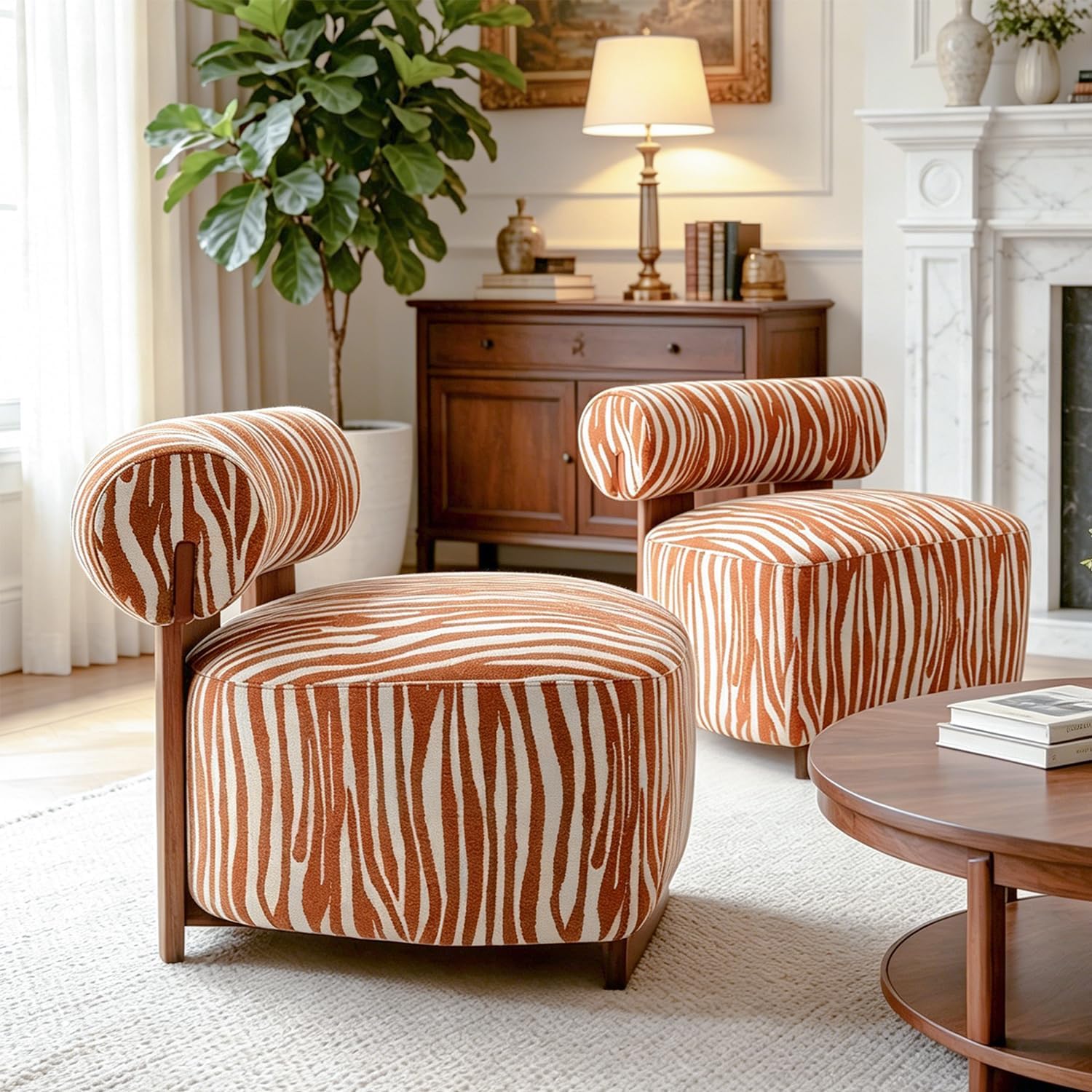 Stella Mia Zebra Accent Chair, Chenille Upholstered Armless Chair with Cylindrical Backrest
