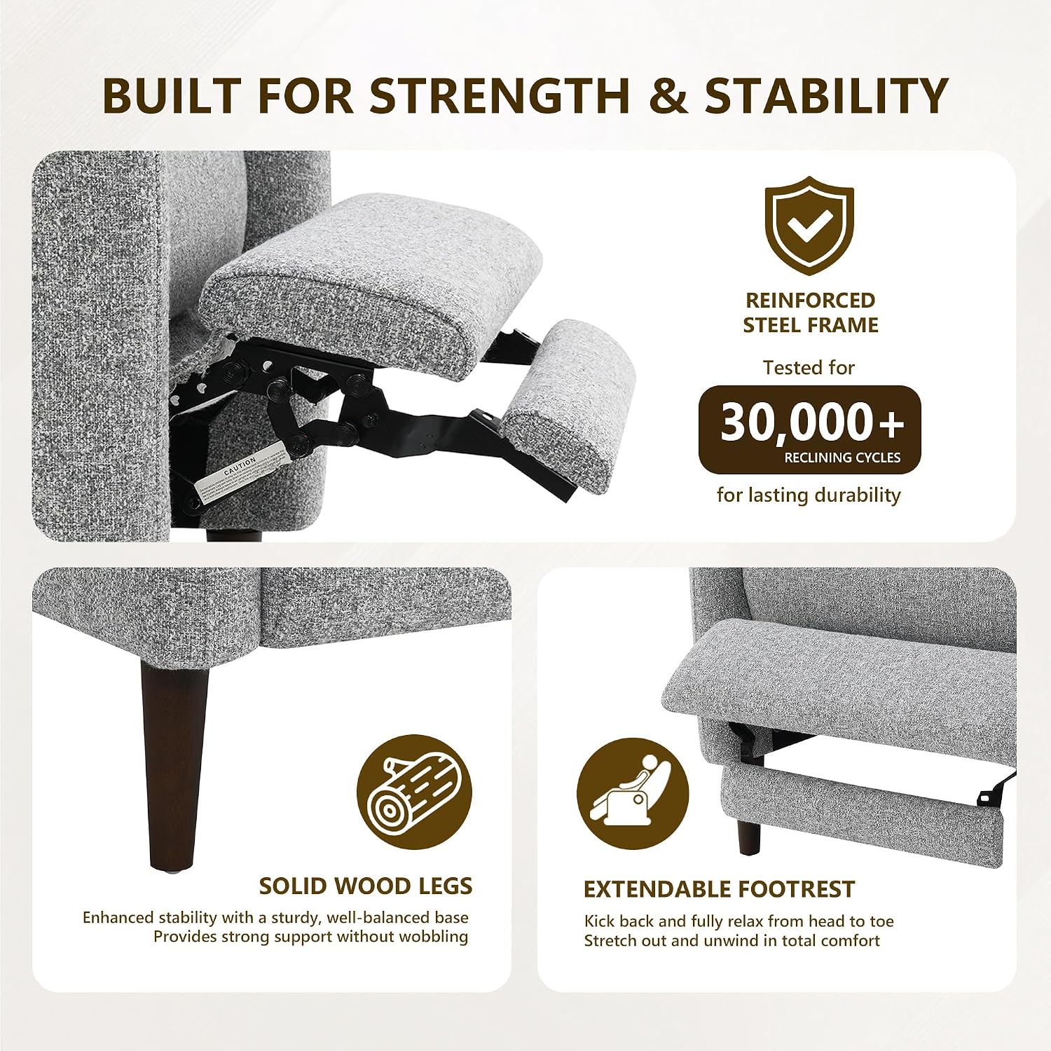 Stella Mia Manual Recliner Chair, Extra Wide Recliner for Adults, Adjustable Fabric Lounge Chair