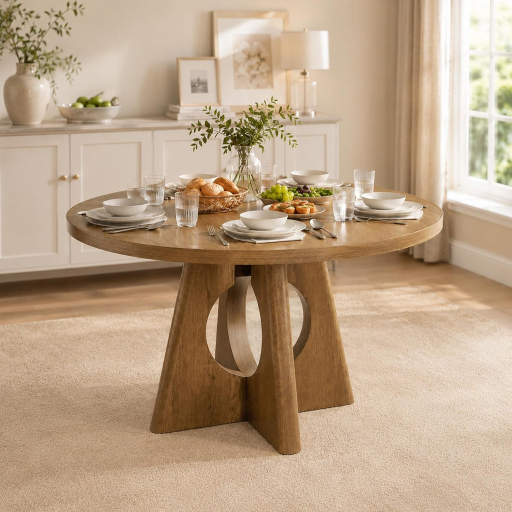 Stella Mia 5-Piece Round Dining Table Set for 4, 47" Organic Modern Kitchen Table & 4 Upholstered Chairs