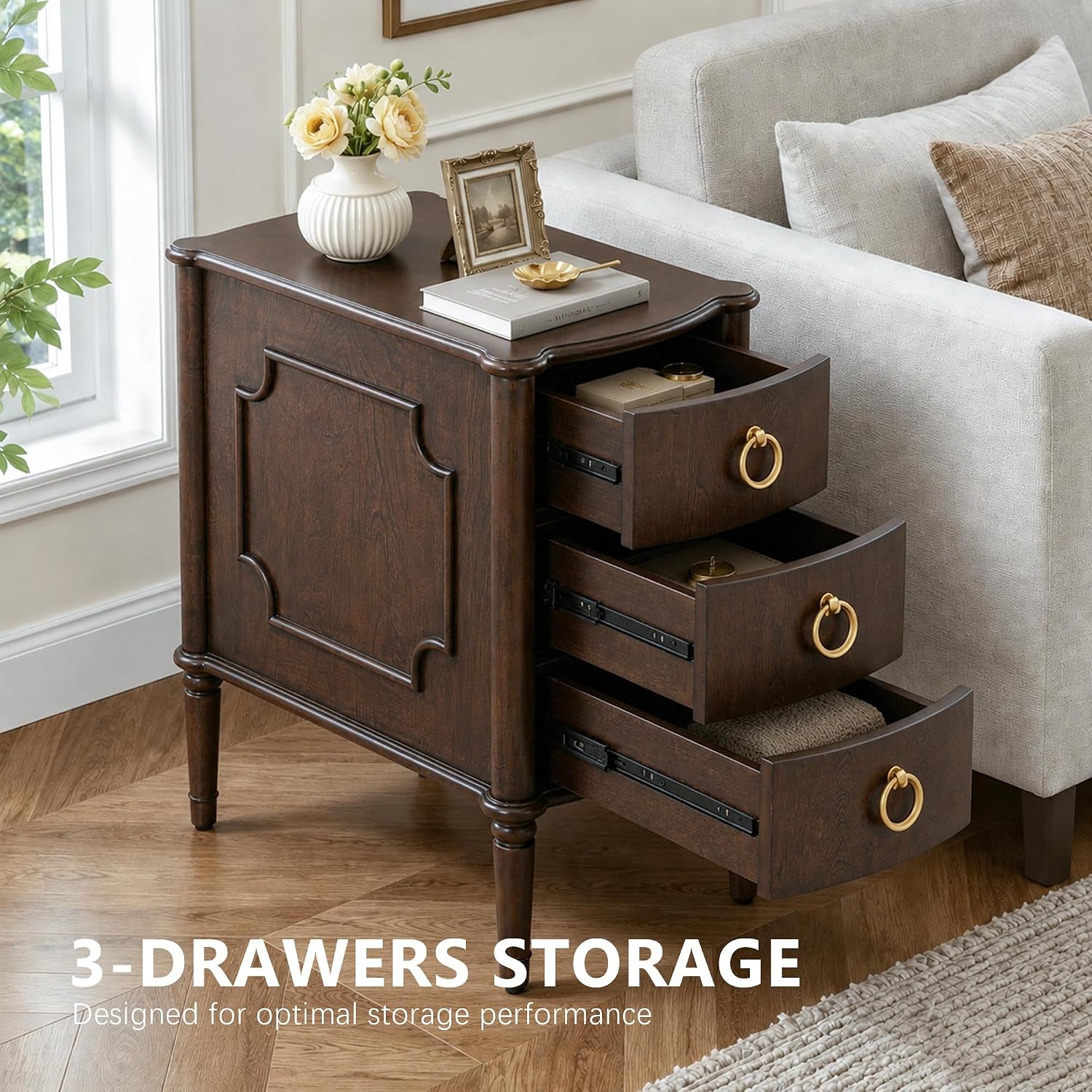 Stella Mia Narrow Nightstand with 3 Drawers & Ball-Bearing Glides