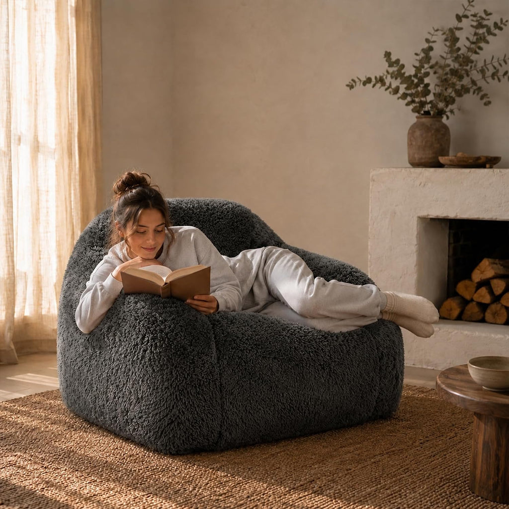 Stella Mia Compressed Accent Chair, Shaggy Plush Foam Sofa Chair with Pocket Coils & Curved Arms
