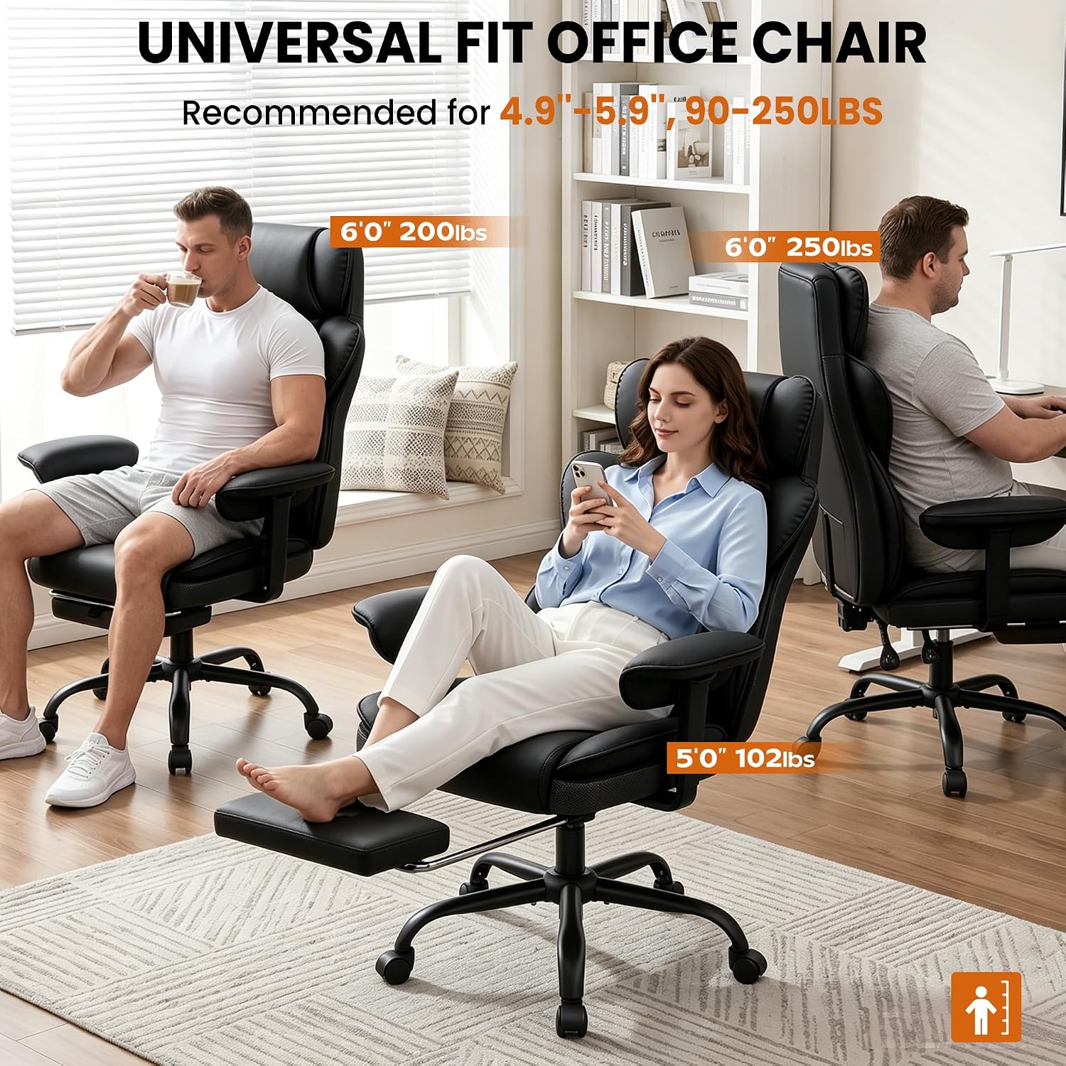 Stella Mia Big and Tall Office Chair with Foot Rest, Desk Chair with Soft Adjustable Armrests