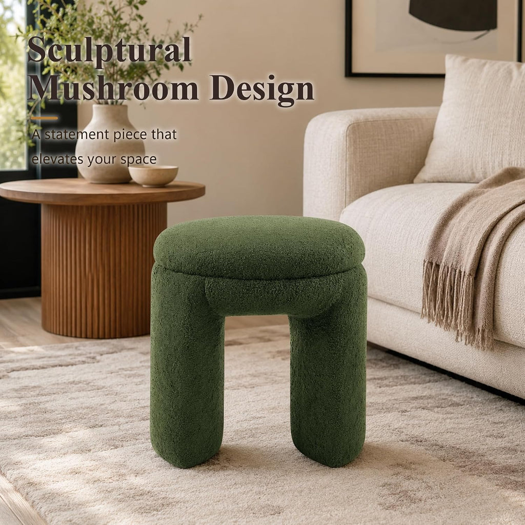 Stella Mia Round Ottoman Stool, Teddy-Like Upholstered Foot Stool with Arch Base