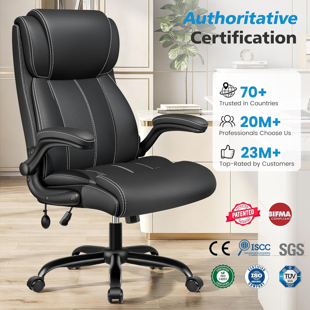 Stella Mia Ergonomic Office Chair – High Back Executive Leather Desk Chair with Inflatable Lumbar Support for Back Pain