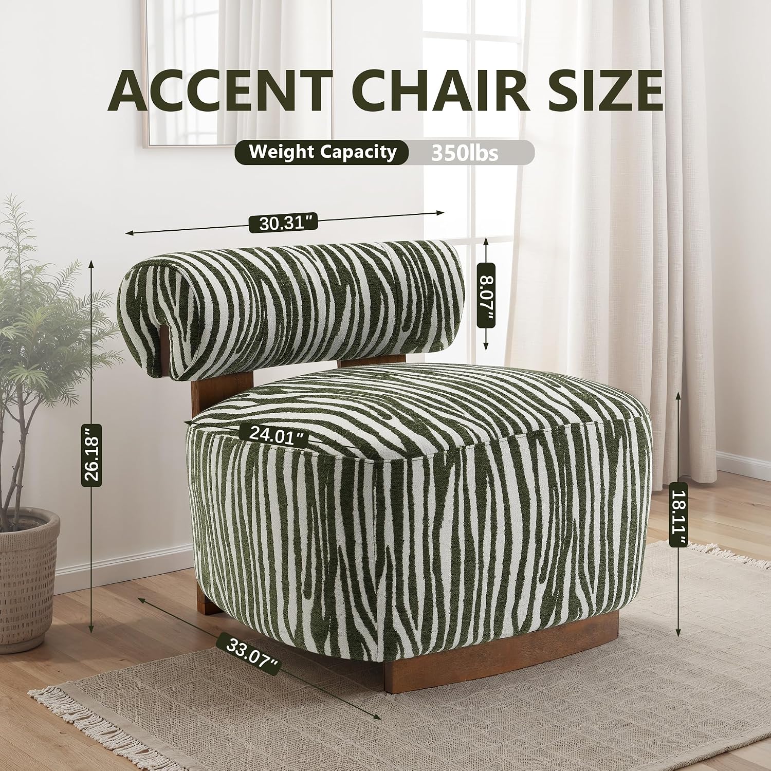Stella Mia Zebra Accent Chair, Upholstered Chenille Lounge Chair with Cylindrical Backrest