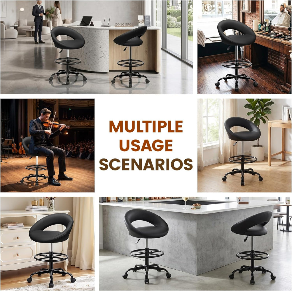 Stella Mia Ergonomic Drafting Chair for Standing Desk, Height Adjustable Rolling Stool with Foot Rest
