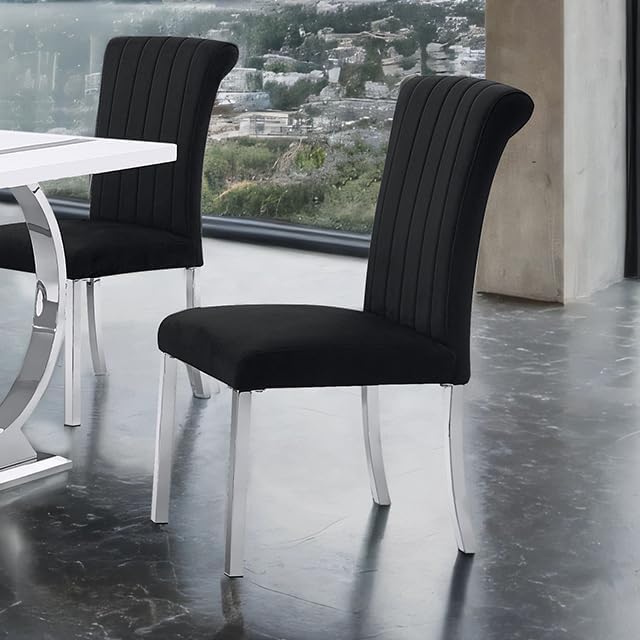 Stella Mia Dining Chairs Set of 2, Channel Tufted Upholstered Armless Side Chairs with Polished Gold Metal Legs