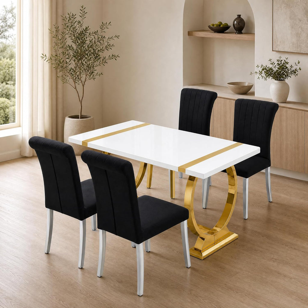 Stella Mia Dining Table Set for 4, 5-Piece Kitchen Table and Upholstered Chairs Set, Faux Marble Kitchen Table and Chairs Set of 4