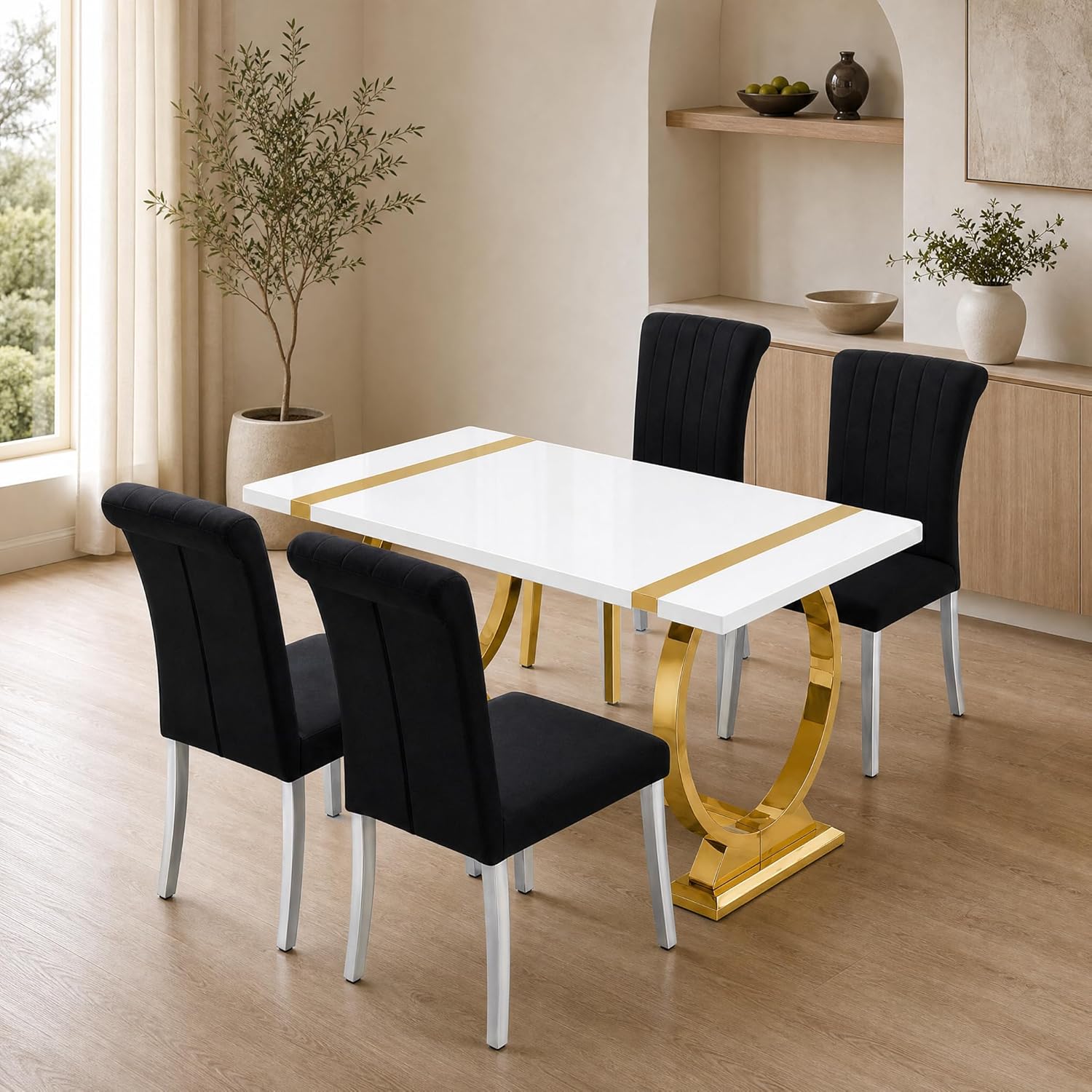 Stella Mia Dining Table Set for 4, 5-Piece Kitchen Table and Upholstered Chairs Set, Faux Marble Kitchen Table and Chairs Set of 4