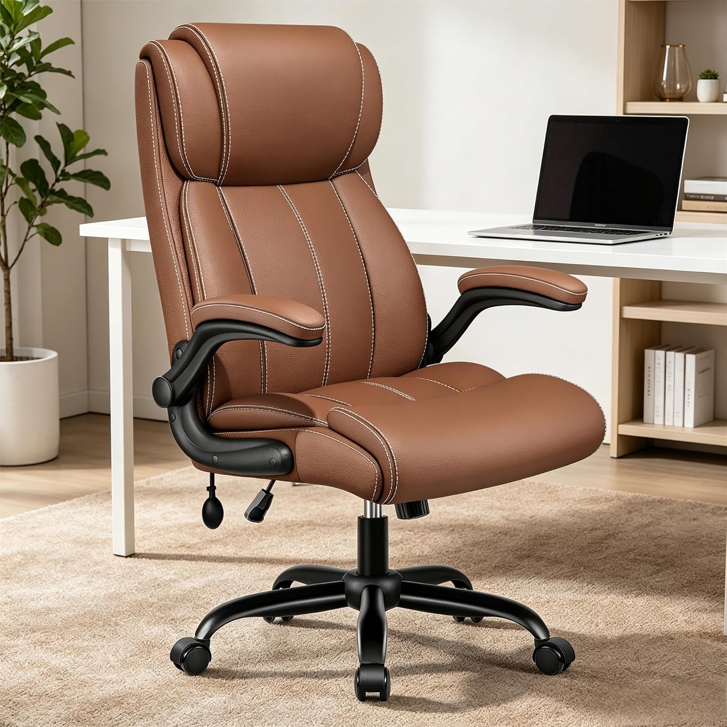 Stella Mia Ergonomic Office Chair – High Back Executive Leather Desk Chair with Inflatable Lumbar Support for Back Pain