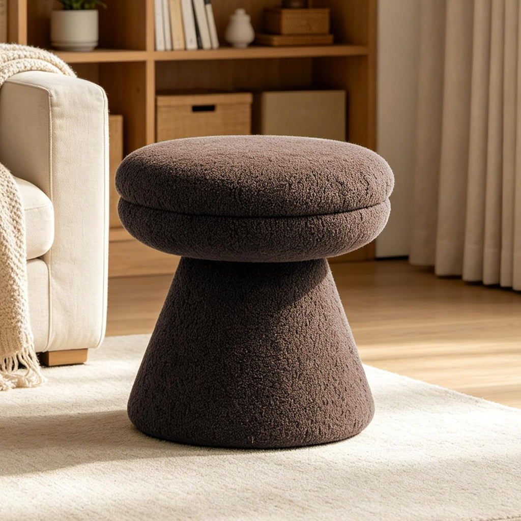 Stella Mia Mushroom Ottoman Stool, Teddy-Like Upholstered Small Ottoman with Pedestal Base