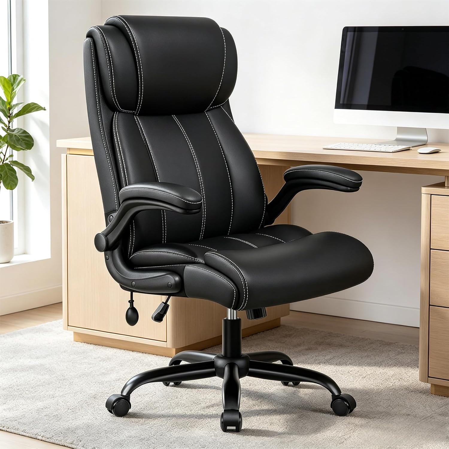 Stella Mia Ergonomic Office Chair – High Back Executive Leather Desk Chair with Inflatable Lumbar Support for Back Pain