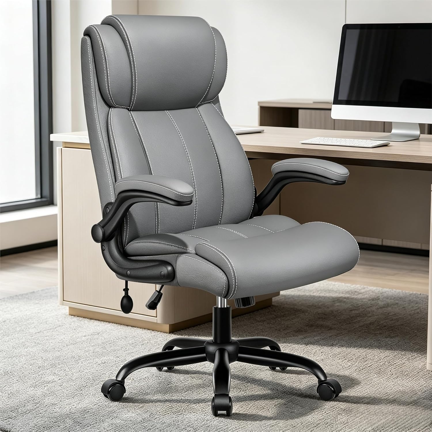 Stella Mia Ergonomic Office Chair – High Back Executive Leather Desk Chair with Inflatable Lumbar Support for Back Pain