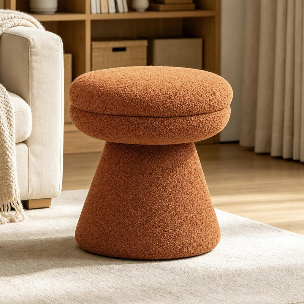 Stella Mia Mushroom Ottoman Stool, Teddy-Like Upholstered Small Ottoman with Pedestal Base