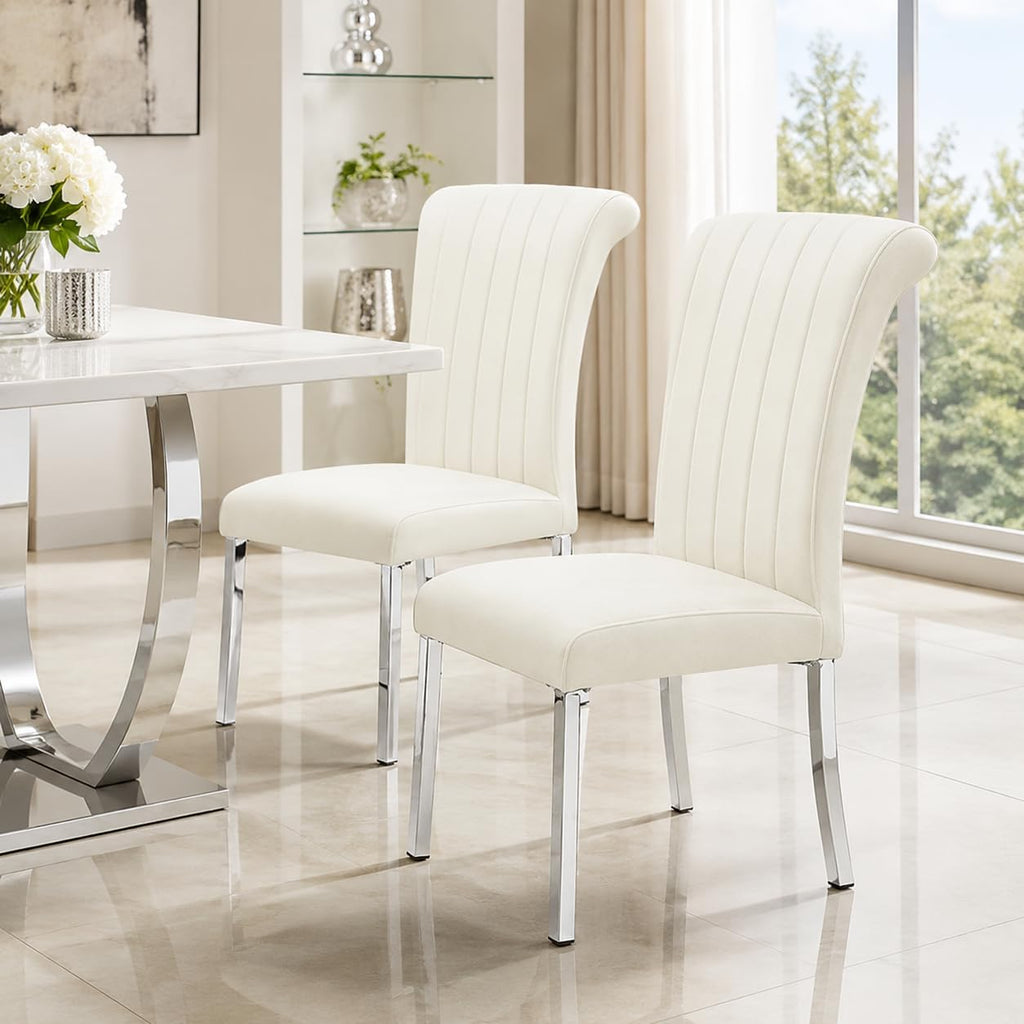 Stella Mia Dining Chairs Set of 2, Channel Tufted Upholstered Armless Side Chairs with Polished Gold Metal Legs