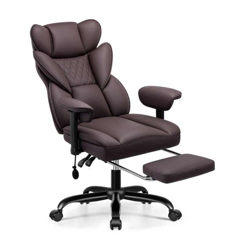 Stella Mia Ergonomic Executive Office Chair, PU Leather Desk Chair with Inflatable Lumbar Support, High Back Computer Chair with Footrest, Adjustable Armrests, Reclining Backrest & Height Adjustment, Heavy-Duty Base