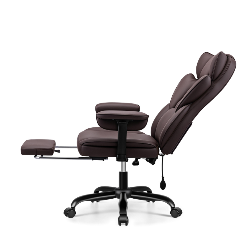 Stella Mia Ergonomic Executive Office Chair, PU Leather Desk Chair with Inflatable Lumbar Support, High Back Computer Chair with Footrest, Adjustable Armrests, Reclining Backrest & Height Adjustment, Heavy-Duty Base