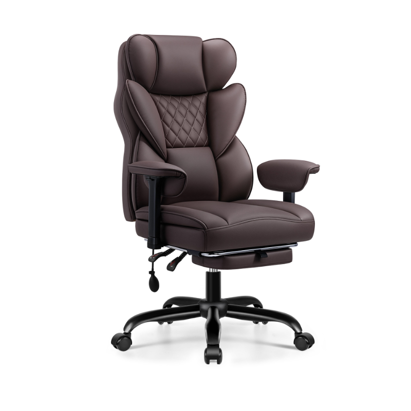 Stella Mia Ergonomic Executive Office Chair, PU Leather Desk Chair with Inflatable Lumbar Support, High Back Computer Chair with Footrest, Adjustable Armrests, Reclining Backrest & Height Adjustment, Heavy-Duty Base