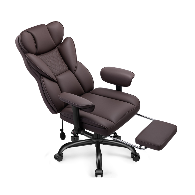 Stella Mia Ergonomic Executive Office Chair, PU Leather Desk Chair with Inflatable Lumbar Support, High Back Computer Chair with Footrest, Adjustable Armrests, Reclining Backrest & Height Adjustment, Heavy-Duty Base