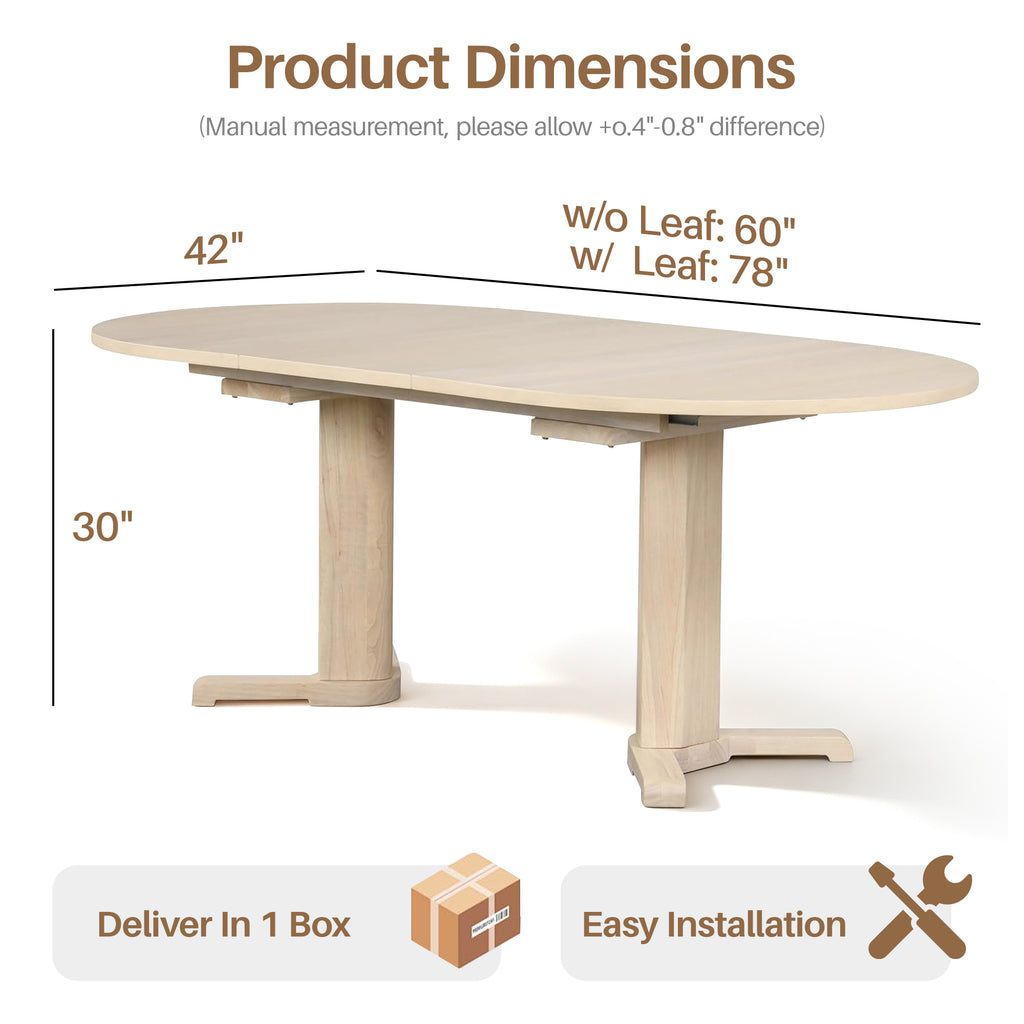 Extendable Dining Room Table for 4-6, Mid-Century Modern Kitchen Dining Table with Removable Leaves, Double Pedestal Base, Spindle Back for Home Kitchen, Dinettes, White Oak