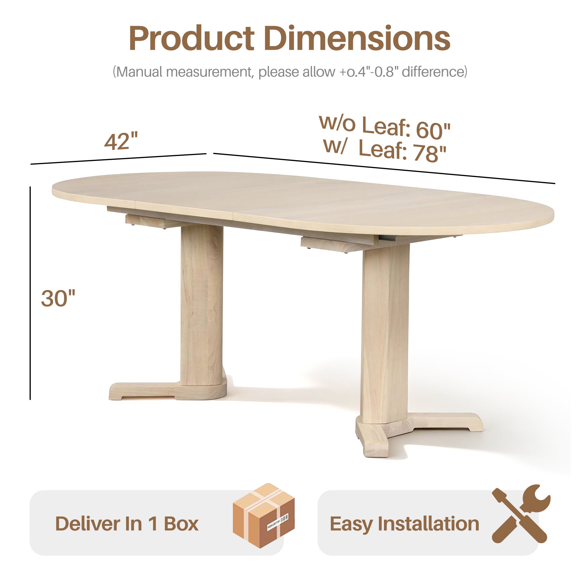 Extendable Dining Room Table for 4-6, Mid-Century Modern Kitchen Dining Table with Removable Leaves, Double Pedestal Base, Spindle Back for Home Kitchen, Dinettes, White Oak