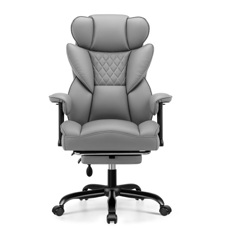 Stella Mia Ergonomic Executive Office Chair, PU Leather Desk Chair with Inflatable Lumbar Support, High Back Computer Chair with Footrest, Adjustable Armrests, Reclining Backrest & Height Adjustment, Heavy-Duty Base