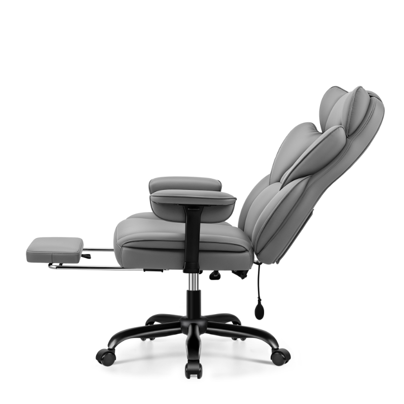 Stella Mia Ergonomic Executive Office Chair, PU Leather Desk Chair with Inflatable Lumbar Support, High Back Computer Chair with Footrest, Adjustable Armrests, Reclining Backrest & Height Adjustment, Heavy-Duty Base