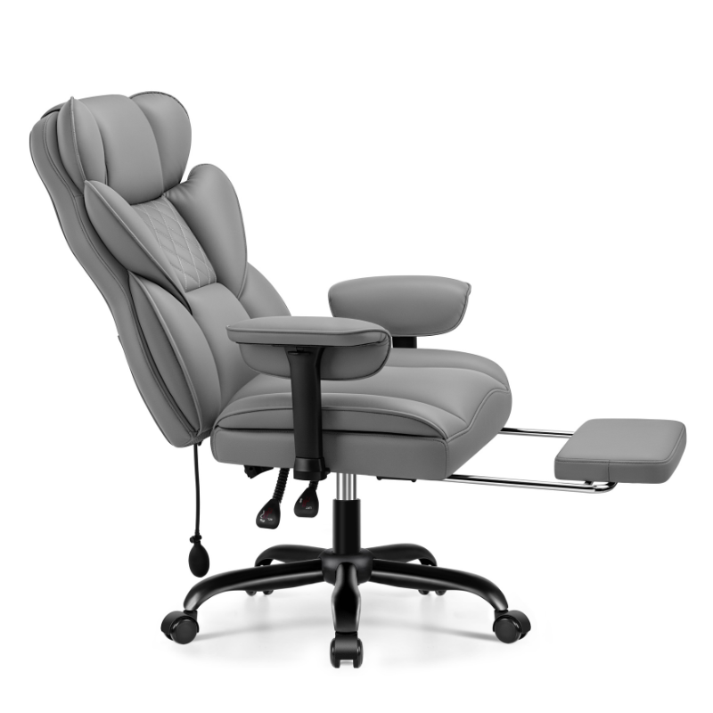 Stella Mia Ergonomic Executive Office Chair, PU Leather Desk Chair with Inflatable Lumbar Support, High Back Computer Chair with Footrest, Adjustable Armrests, Reclining Backrest & Height Adjustment, Heavy-Duty Base