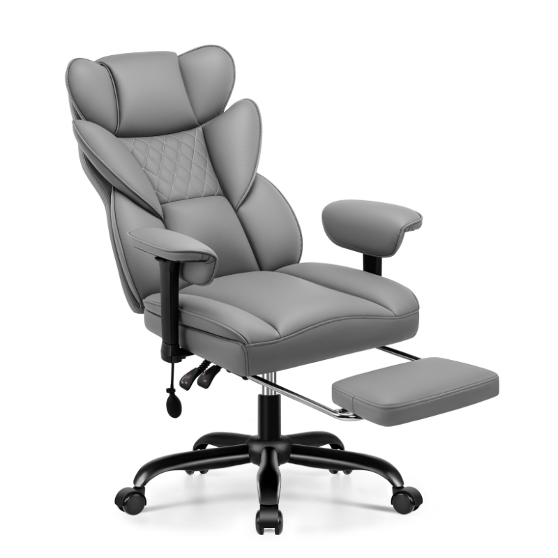 Stella Mia Ergonomic Executive Office Chair, PU Leather Desk Chair with Inflatable Lumbar Support, High Back Computer Chair with Footrest, Adjustable Armrests, Reclining Backrest & Height Adjustment, Heavy-Duty Base