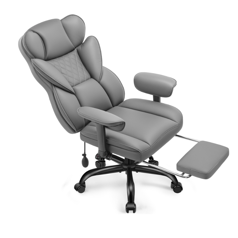 Stella Mia Ergonomic Executive Office Chair, PU Leather Desk Chair with Inflatable Lumbar Support, High Back Computer Chair with Footrest, Adjustable Armrests, Reclining Backrest & Height Adjustment, Heavy-Duty Base