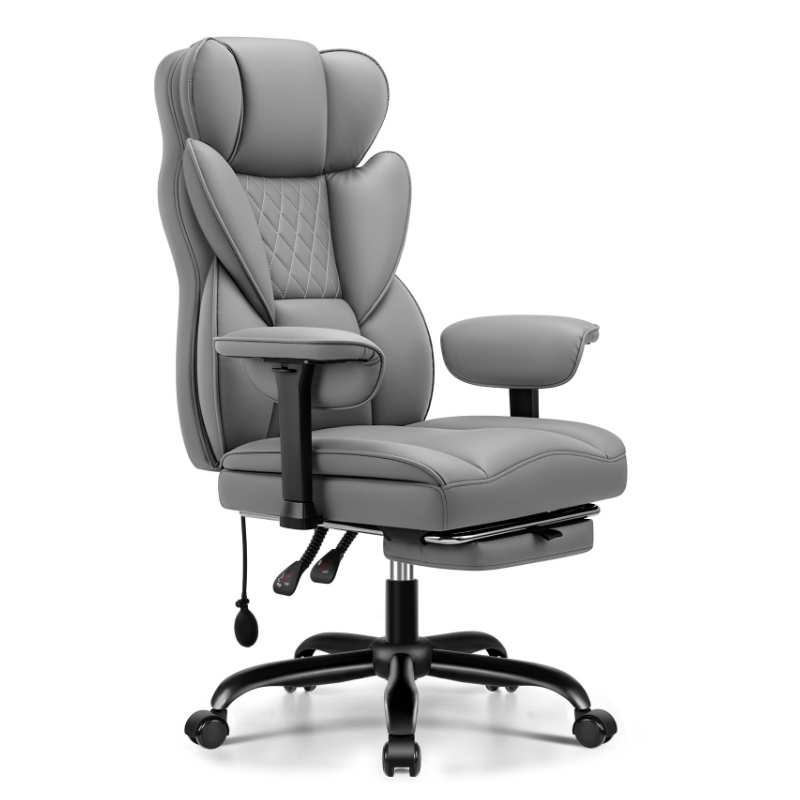 Stella Mia Ergonomic Executive Office Chair, PU Leather Desk Chair with Inflatable Lumbar Support, High Back Computer Chair with Footrest, Adjustable Armrests, Reclining Backrest & Height Adjustment, Heavy-Duty Base