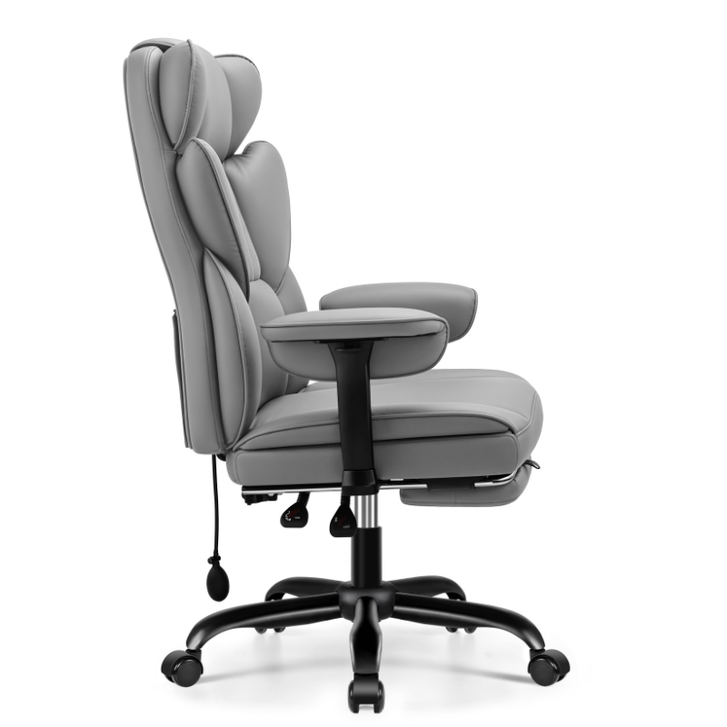 Stella Mia Ergonomic Executive Office Chair, PU Leather Desk Chair with Inflatable Lumbar Support, High Back Computer Chair with Footrest, Adjustable Armrests, Reclining Backrest & Height Adjustment, Heavy-Duty Base